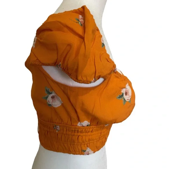 Zara orange floral milkmaid crop top - Picture 8 of 13